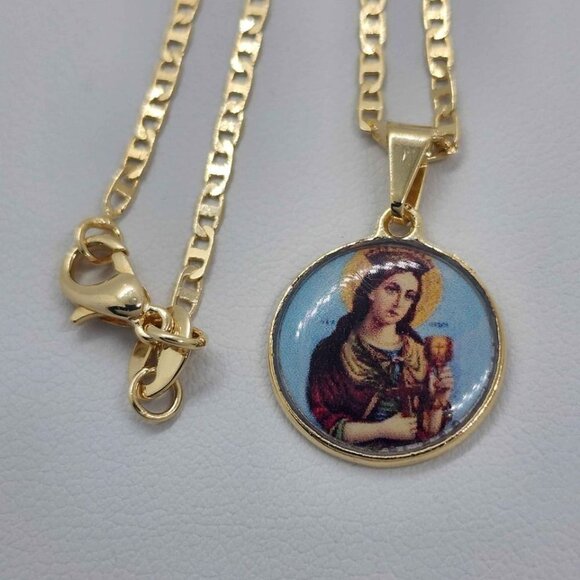 Brand NEW Brazilian 18k Gold Filled Saint Barbara Necklace - Picture 2 of 5